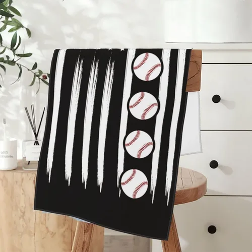 Vista 7 de Juego de 2 toallas de mano de béisbol, regalo para los amantes del béisbol, suaves y absorbentes, toallas de baño con bandera estadounidense