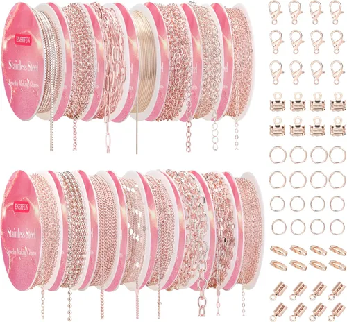 Vista 9 de ENERFUN Cadenas de collar de oro para hacer joyas, 112 pies, 15 rollos de cadenas a granel para hacer collares, pulseras, accesorios con anillos