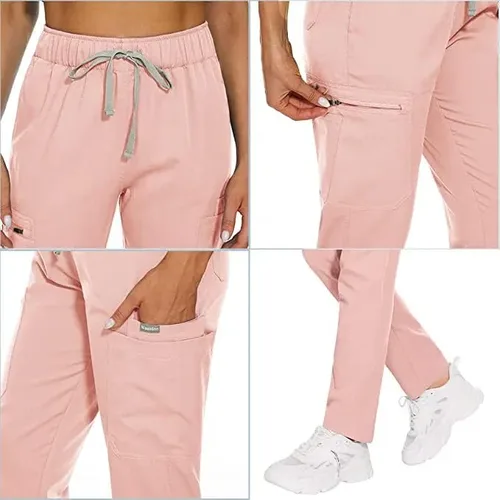 Vista 6 de niaahinn Conjunto de ropa quirúrgica elástica con cuello en V y pantalones quirúrgicos, uniforme médico para enfermeras, trabajo para mujeres
