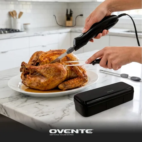 Vista 8 de OVENTE Cuchillo eléctrico con 2 cuchillas dentadas de acero inoxidable EK0813B