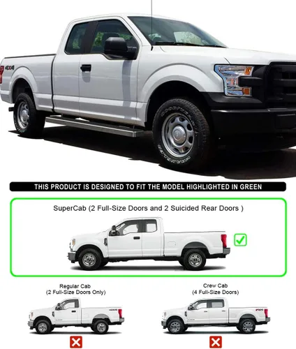 Vista 2 de iBoard estribos para camioneta Ford F150 Super Cab Pickup 4 puertas 2015-2017, 6 pulgadas, Plateado Plateado aluminio