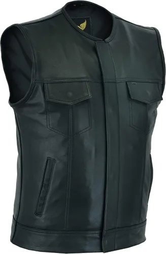 Vista 8 de Leatherick Mens Black Motorcycle Vests - Top Grain Cow Leather SOA Club & Traditional Paisley Satin Liner Leather Biker Vests