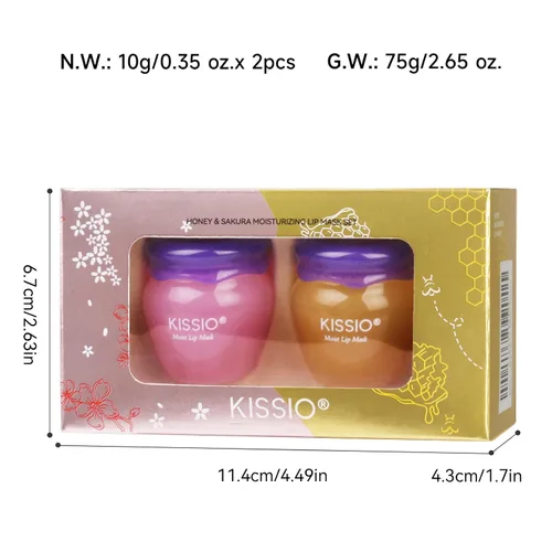 Vista 6 de KISSIO Máscara labial, juego de máscara de labios de miel y cereza, reparación de labios día y noche, extracto de plantas, hidrata durante la noche