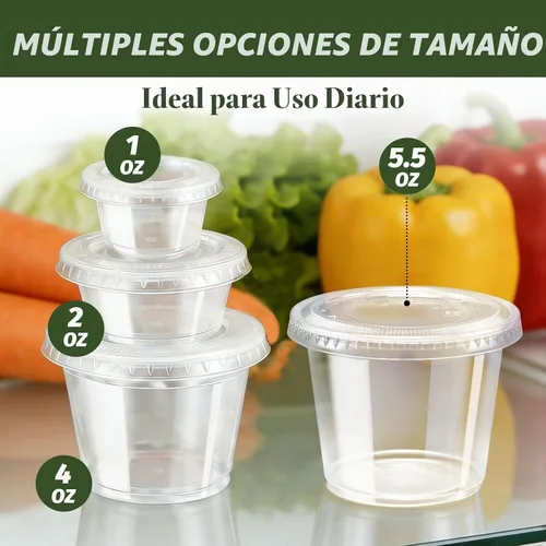 Vista 5 de Paquete de 360 recipientes de condimentos de 4 onzas con tapas, tazas desechables para salsa Clear Plastic Condiment & Jello Shot Cups, Small