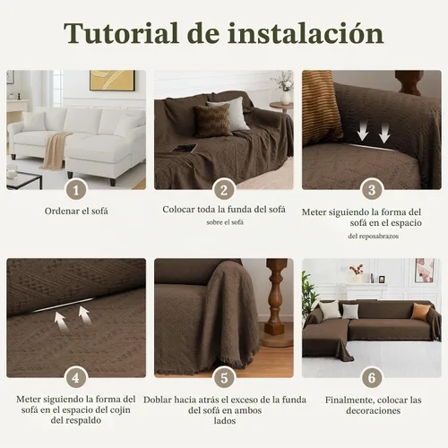 Vista 6 de HOMERILLA - Funda de sofá modular de 2 piezas para sofá en forma de L, color chocolate, XXXL