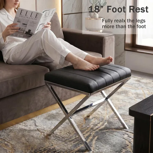 Vista 4 de DUHOME Taburete de Tocador Moderno de Cuero PU - Taburete de Maquillaje Rectangular Asiento de Tocador Acolchado Reposapiés para Sala de Estar, Negro