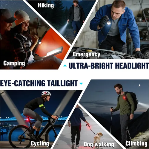 Vista 7 de WORKPRO Luz de bicicleta para conducción nocturna, luces de bicicleta recargables ultra brillantes delanteras y traseras, 3+5 modos de juego