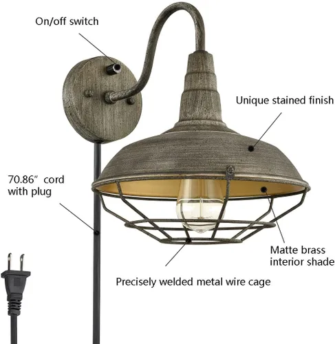 Vista 3 de HOLKIRT Aplique de pared con cable de enchufe e interruptor de apagado, apliques de pared retro de cuello de cisne para mesita de noche de dormitorio