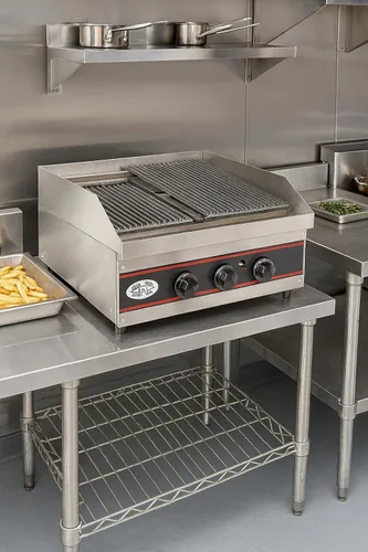Vista 3 de Express-KitchQuip - Asador de carbón a gas comercial de 24 pulgadas para encimera, 2 quemadores, 40,000 BTU, acero inoxidable, 24 pulgadas de largo