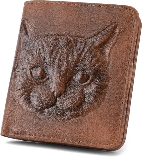 Vista 8 de Billetera para mujer, delgada y pequeña, billetera compacta con RFID, plegable, compacta, para mujer, cartera de cuero en relieve 3D con soporte