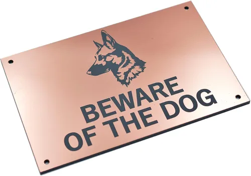Vista 3 de Señal de Beware of the Dog (pastor alemán), advertencia fácil de ver, aviso para interiores y exteriores, letrero disuasorio (cobre)