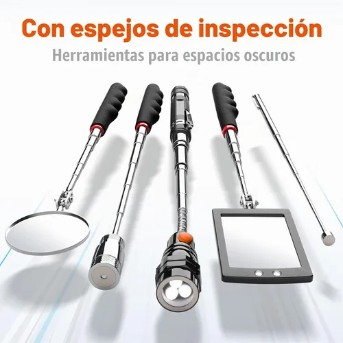 Vista 4 de Juego de herramientas de recogida magnética telescópica con palos de recogida de 1 y 15 libras, espejo de inspección ajustable redondo y cuadrado