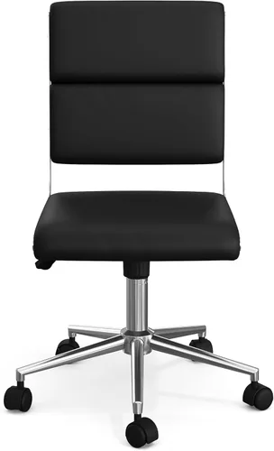 Vista 12 de Martha Stewart Lulu - Silla giratoria con asiento ajustable en altura para oficina en casa en piel sintética negra con marco de níquel pulido