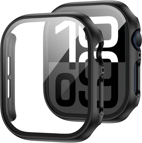 Vista 18 de JZK - 2 fundas con protector de pantalla de vidrio templado para Apple Watch Series 3/2/1 de 38 mm, ultradelgadas, de cobertura completa Negro/Negro