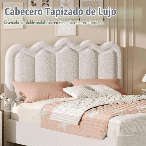 Vista 6 de LIDYUK Marco de cama individual con cabecera ajustable, marco de cama tapizado Boucle tamaño individual, marco de cama de plataforma con soporte