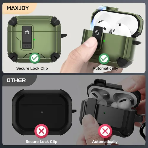 Vista 2 de Maxjoy Funda protectora para AirPods 4 2024, funda protectora para AirPods de 4ª generación con bloqueo automático, compatible con MagSafe, Verde