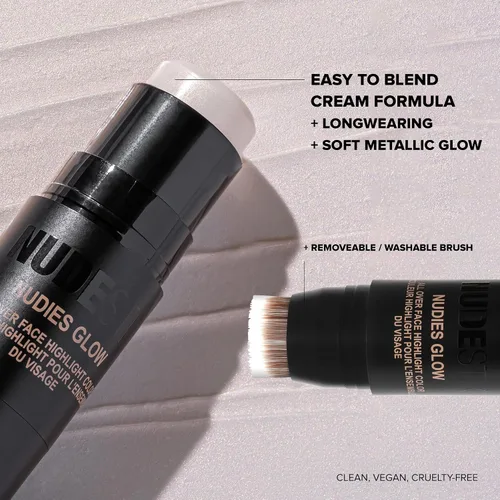 Vista 5 de Nudestix Nudies Glow - Resaltador en crema multiusos para mejillas, ojos y cuerpo con cepillo integrado, acabado radiante, maquillaje limpio, vegano