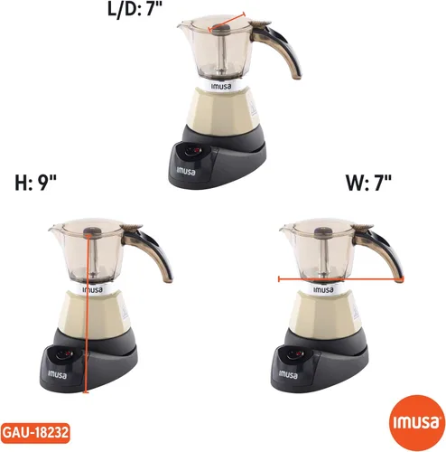 Vista 7 de IMUSA Cafetera eléctrica de almendras de 3 o 2 tazas, cafetera moka compacta con función de mantener el calor, base desmontable, cafetera de leche