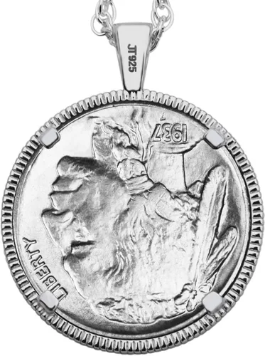 Vista 4 de US 1937 Indian Head Buffalo Nickel 5 Cents Coin Solid 925 Sterling Silver Necklace NEW - FULL HORN