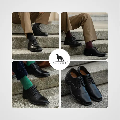 Vista 5 de Drake & Wolf Zapatos Oxford hechos a mano para hombre Zapatos de vestir para hombre Clásicos Oxford de cuero de microfibra hechos a mano