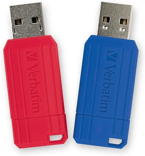 Vista 4 de Verbatim Pinstripe - Unidad flash USB 2.0 tipo A de 128 GB, rojo y azul, paquete de 2 unidades (70391)