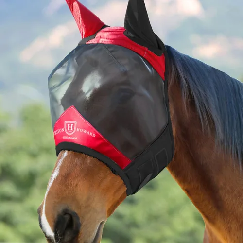 Vista 119 de Harrison Howard Máscara de mosca de caballo luminosa profesional estándar con orejas protección UV para caballo, azul y plateado, pequeño poni Azul