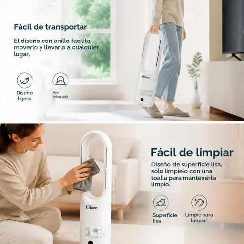 Vista 8 de Hiluce Ventilador sin aspas para dormitorio, ventilador de enfriamiento de torre, control remoto silencioso de 20 dB, 8 velocidades, temporizador