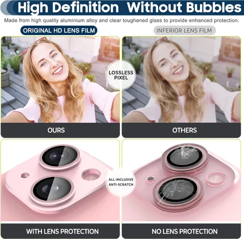 Vista 6 de Suoman Protector de lente de cámara para iPhone 15 de 6.1 pulgadas/15 Plus de 6.7 pulgadas, [metal fresco] Funda protectora de vidrio templado