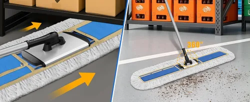 Vista 5 de Trapeador de polvo comercial de 41 pulgadas: escoba de empuje grande, industrial, resistente, trapeador seco de madera dura con 2 almohadillas