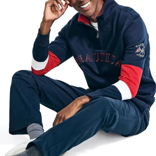 Vista 4 de Nautica Sudadera de bloque de color con cremallera de un cuarto de cremallera para hombre