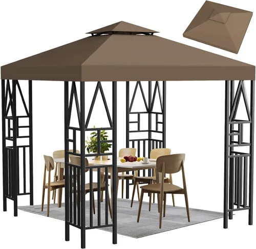 Vista 11 de Toldo de repuesto para cenador de 10 x 10 pies, refugio al aire libre para parte superior más pequeña, cubierta de dosel de doble nivel (beige)