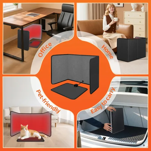 Vista 6 de Calentador plegable para debajo del escritorio, calentador de espacio silencioso para oficina con temporizador, 8 niveles de temperatura, apagado