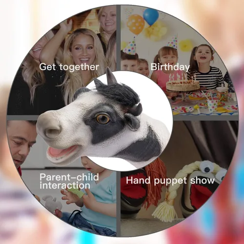 Vista 7 de Yolococa Marioneta de mano de vaca realista de látex suave juguete de animales narración de cuentos juego de rol suministros de fiesta para niños