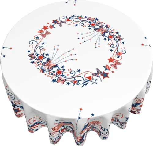 Vista 7 de Giwawa Mantel de Mesa Redondo con Bandera de EE. UU., Mantel Americano con Estrellas, Mariposas, Círculo, 152 cm. Mantel del 4 de julio, Día