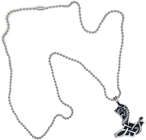 Vista 5 de OhDeal4U Mjölnir Celtic Norse Viking Jewelry Dragon Thor's Hammer Mjolnir Serpent Odin Asgard Thor Asatru Protection Amulet Pewter - Colgante
