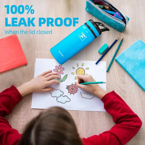 Vista 5 de Fanhaw Botella de Agua Aislada para Niños de 18 Oz con Tapa de Pajita – Acero Inoxidable de Doble Pared al Vacío, A Prueba de Fugas, Botellas