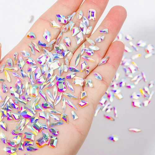 Vista 6 de Diamantes de imitación para uñas, 300 piezas de cristales AB, gemas de múltiples formas, diamantes de imitación de parte trasera plana, para arte