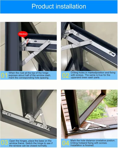 Vista 5 de Bisagras de ventana de acero inoxidable – Bisagras abatibles, permanencia de fricción, 0.118 in de grosor, ranura de 0.866 in, SUS304, 10 pulgadas