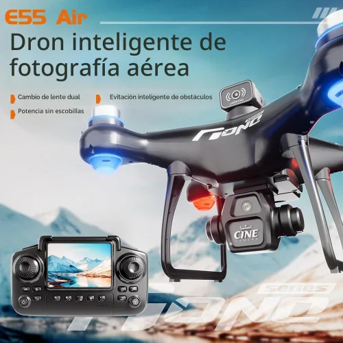 Vista 4 de E55 Air Drone con controlador de pantalla con tarjeta SD, dos baterías, posicionamiento de flujo óptico, ajuste de velocidad adecuado para 2