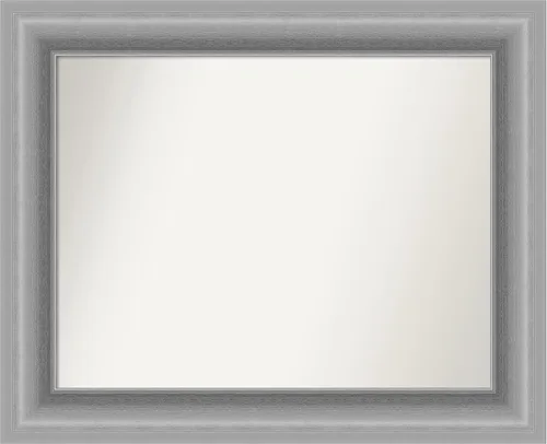 Vista 394 de Amanti Art Espejo de baño plateado para sobre fregadero, 26 x 26 pulgadas, espejo cuadrado de níquel pulido, marco de madera tradicional mediano, se