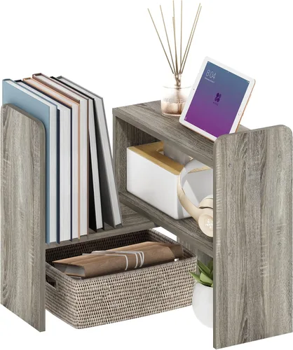 Vista 7 de Furinno Organizadores y accesorios de escritorio clásicos, elevador de monitor de 2 niveles, organización de oficina, estante superior