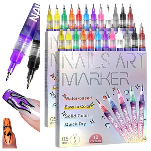 Vista 7 de Juego de 12 bolígrafos de arte de uñas, 2026, nuevos marcadores de arte de uñas para arte de uñas 3D, pincel de pintura de dibujo para bricolaje