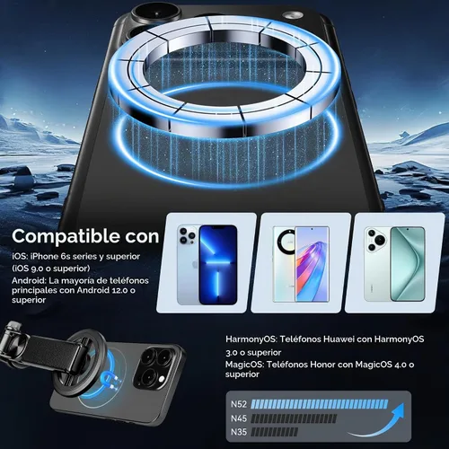Vista 3 de Trípode magnético multifuncional 4 en 1, palo selfie portátil para iPhone y Android con control remoto desmontable y anillo de metal, trípode