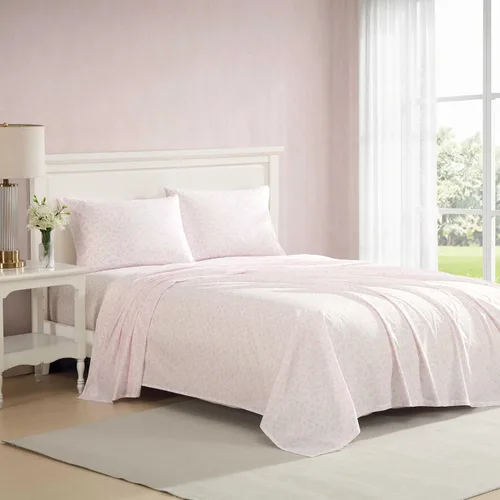 Vista 53 de Laura Ashley - Juego de sábanas individual, ropa de cama de percal de algodón fresca y suave con bolsillos profundos, ligera para comodidad durante