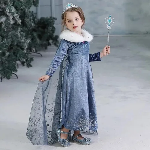 Vista 5 de Disfraz de princesa Elsa Frozen de terciopelo con accesorios