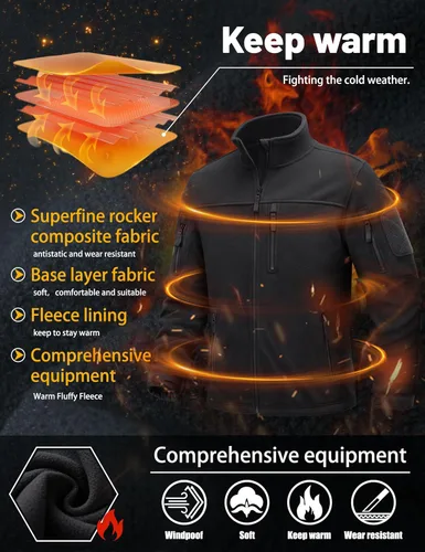 Vista 2 de TACVASEN Chaqueta de forro polar para hombre, chaqueta de invierno con cremallera completa, chaqueta táctica ligera, abrigos de senderismo al aire