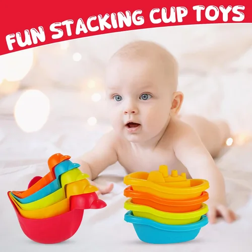 Vista 6 de Juguetes de baño para bebés para niños, 12 juguetes de baño sin moho para niños pequeños con botes flotantes, regadera, patos flotantes y cucharas