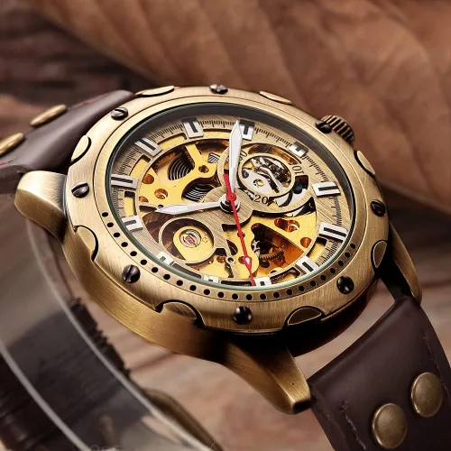 Vista 3 de Carrie Hughes Mens Watches Steampunk Vintage Bronze Automatic Watch Self-Wind Mechanical Watch for Men CH19