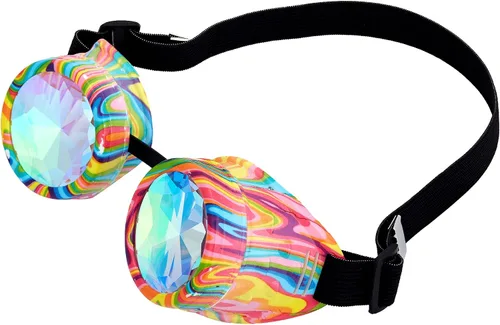 Vista 57 de Gafas de caleidoscopio retro con pinchos, gafas de cristal arcoíris steampunk estilo soldadura, gafas de cosplay punk
