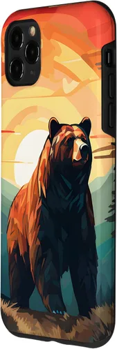 Vista 2 de Funda para iPhone 11 Pro Max Bear Retro Sunset Forest Spirit Animal Case